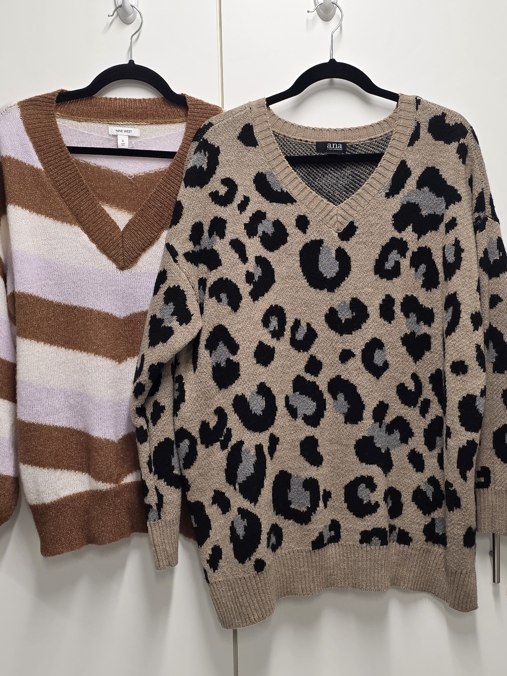 Nine West Taupe Leopard Print V-Neck Sweater